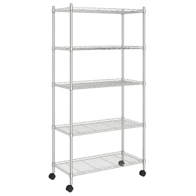 Image de Étagère de rangement vidaXL avec 5 niveaux et roulettes, 75x35x155 cm, chromée, capacité de 250 kg