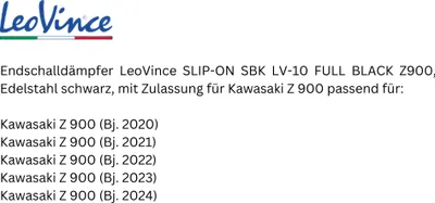Produktbild von LeoVince SLIP-ON ze stali nierdzewnej SBK LV-10 czarny do KAWASAKI Z 900