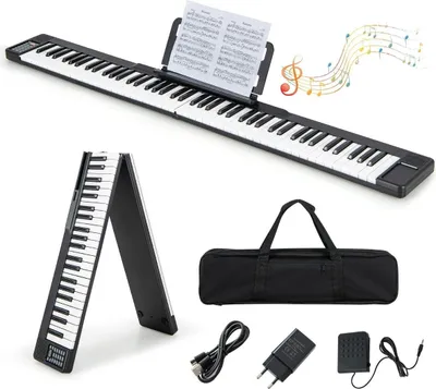 Immagine prodotto di Tastiera elettrica pieghevole per pianoforte digitale 88 tasti 137 x 16,5 x 5 cm nero + bianco