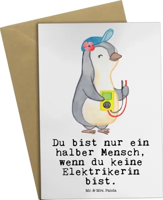 Produktbild von Mr. & Mrs. Panda Glückwunschkarte Elektrikerin Herz - Weiß - Geschenk, Ausbildung, Witzig, Spruch, einladungskarten, hochzeitskarten, Gesellenprüfung, weihnachtskarten