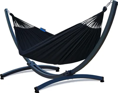 Produktbild von Potenza Outdoor Hängematte mit Tytan Gestell für 2 Personen I Baumwolle Doppelhängematte XXL 220x160, 200kg I Hängemattengestell 350 kg, wetterfest