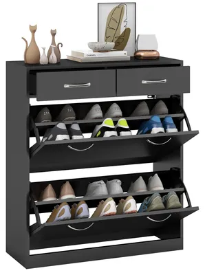 Immagine prodotto di HOMCOM Mobile Scarpiera da 12 Paia con 2 Ripiani Interni Regolabili e 2 Cassetti, in Legno, 80x30x91.5 cm, Nero