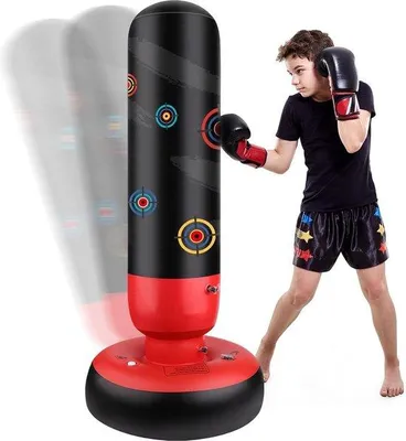 Produktbild von Famanu Boxsack für Kinder - Stehender Boxsack mit Luftpumpe - Stressabbau - Für Jungen und Mädchen von 3 bis 12 Jahren