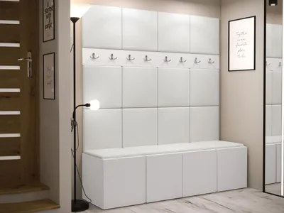 Obrázek produktu pro Stěna do předsíně s botníkem a panely 42x42 SELAND 6 - bílá / bílá