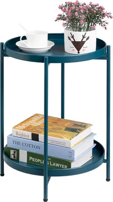 Image de Table d'appoint ronde en métal 2 niveaux vert paon Home Salon Cuisine Terrasse