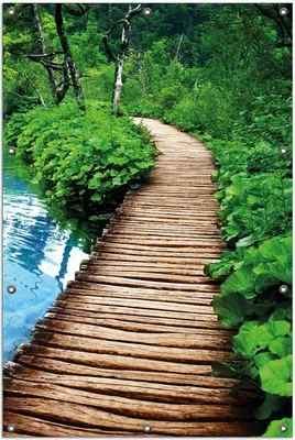 Produktbild von Wallario Outdoor-Poster für Garten oder Balkon, Motiv Holzweg im Wald, in ca. 100 x 150 cm