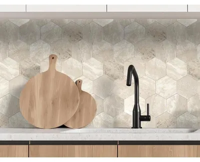 Image de Lot de 12 Crédences Adhésives Rigides Hexagone Travertin 33 x 27,5 cm - 1,09 m²