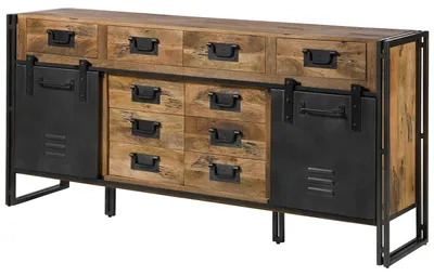 Immagine prodotto di MASSIVMOEBEL24 | Credenza in legno di Mango 195x45x90 Laccato naturale /ferro grigio BLACKBURN #309