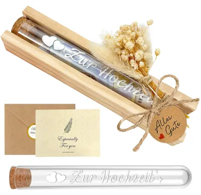 Produktbild von Geldgeschenk Elegant - Hochzeitsgeschenk - Geschenkbox mit Trockenblumen - Kreatives Hochzeitsgeschenk - Holzsockel