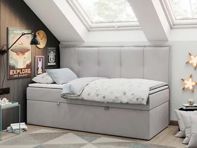 Produktbild von Boxspringbetten für Kinderzimmer, Jugendbett mit Matratze - BANCO - 90x200cm - Hellgrau - H3