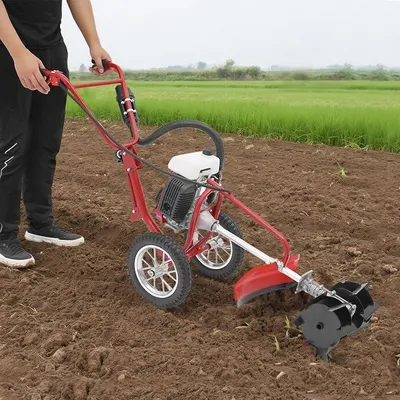 Imagen del producto de Fresadora de jardín a gasolina, 63cc, 4 CV, motoazada a gasolina con ruedas, profundidad de cultivo de 10 cm, arranque por cuerda, 240 RPM, cultivadora para labrar el suelo, motoazada para el laboreo del terreno