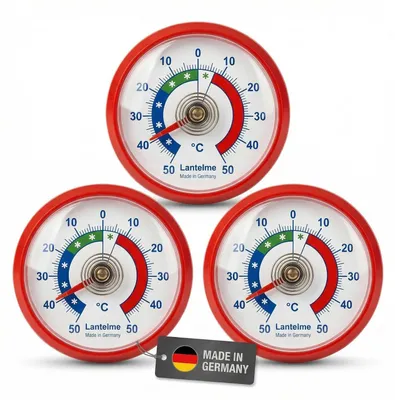 Kühlschrankthermometer-Set, selbstklebend, 3 Stück, rot, analog