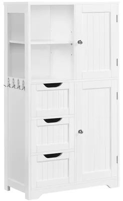 Productafbeelding van Badkamerkast met lades, vakken en haken, in hoogte verstelbaar, 60 x 30 x 107 cm