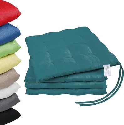 Productafbeelding van Unyqoos® Set van 4 stoelkussens – gevulde zitkussens met banden, 40 x 40 x 3 cm, petrol, bekleding: 55% katoen/45% polyester, vulling: 100% polyester, wasbaar op 30°C,  gecertificeerd