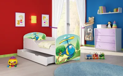 Image de ACMA I Lit d'adolescent Lit d'enfant Lit junior Set complet avec matelas Sommier à lattes Blanc 35 Hélicoptère 140x70 + coffre de lit