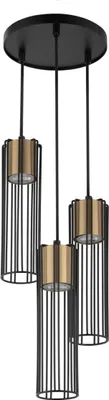 Zdjęcie produktu dla Lampa wisząca industrialna czarno-złota okrągła dekoracyjna potrójna druciane tuby Fobia 3xGU10 25W Sigma Lighting