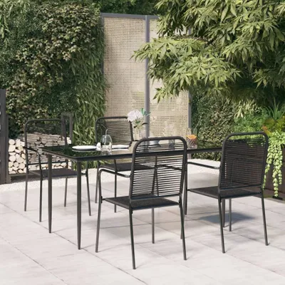 Produktbild von The Living Store 5-tlg. Garten-Essgruppe Schwarz Baumwollseil und Stahl