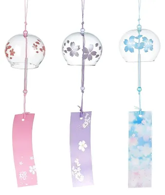 3 Japanische Windspiele aus Glas, Rosa/Blau/Violett, handgefertigt