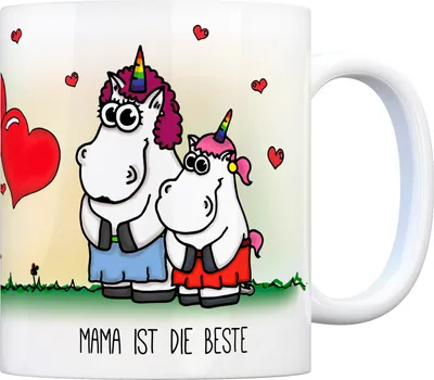 Produktbild von Honeycorns Kaffeebecher mit Einhorn Motiv und Spruch: Mama ist die Beste