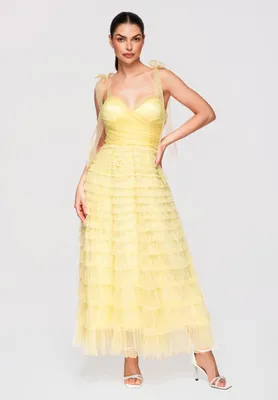Produktbild von LARICA Maxikleid Abendkleid Tüll Elegant Glamourös LA-OM-DLR312 yellow S