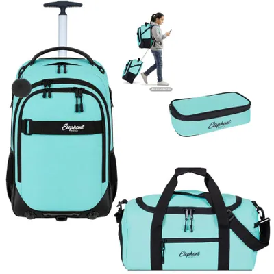 Produktbild von Schultrolley Trolley Rucksack 3 Teile Set Elephant Hero Signature Sporttasche Mäppchen Box - Türkis Schwarz Solid 13806