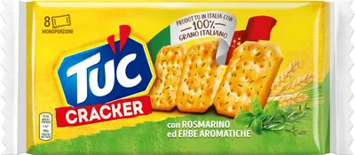 Produktbild von Tuc Cracker con Rosmarino ed Erbe Aromatiche mit Rosmarin und aromatischen Kräutern gebacken salziger Snack Salzgebäck Knabberartikel 250g