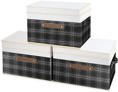 Obrázek produktu pro Černé úložné boxy s víkem, 3 kusy, na oblečení a dokumenty