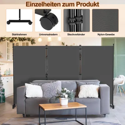 Obrázek produktu pro Paravan, rozdělovač prostoru, 3 díly, rozměry 263 x 181 cm, barva: antracit