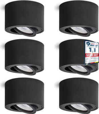 Produktbild von 6 Stück linovum LED Aufbauspot SMOL schwarz - flach & schwenkbar - Aufputzleuchte Deckenspot inkl LED Modul 4W warmweiß 230V