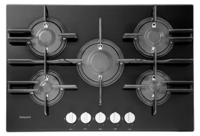 Produktbild von Hotpoint FTGHG 751 D/HA(BK), Schwarz, Integriert, 75 cm, Gaskochfeld, Glas, 5 Zone(n)