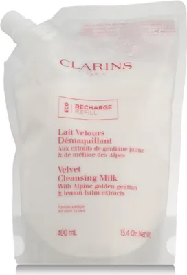 Imagen del producto de Clarins Velvet Cleansing Milk, Leche limpiadora, Para mujeres, Piel seca, Piel normal, Limpieza, Nutritiva, Calmante, Envase con producto, AQUA/WATER/EAU. DICAPRYLYL CARBONATE. CAPRYLIC/CAPRIC TRIGLYCERIDE. GLYCERIN. PROPANEDIOL. C14-22...