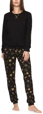 Image de Merry Style Femme Pyjama deux pièces manches longues Pantalon long avec motif MS10-168 (Noir Etoiles Jaunes, L)