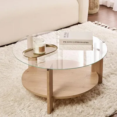 Immagine prodotto di Canevino - Tavolino da Salotto, 75x75x40h cm Marrone Rovere, Forma Rotondo