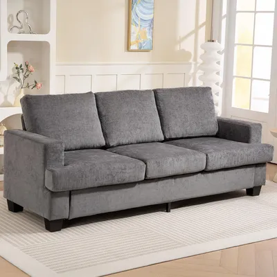 Produktbild von 3-Sitzer-Sofa Chenille-Optik Polstersofa, Couch Wohnzimmersofa Stoffbezug, Grau | 213x82x90 cm | bis 360 kg | 16 cm Polsterung | Stahlrahmen