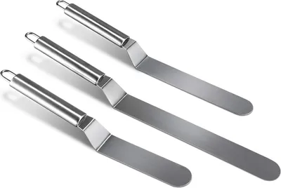 Produktbild von Kuchenmesser & Tortenmesser 3-Teiliges Edelstahl Winkelpalette Set in 6/8/10 inch rostfreie Glasurmesser Profi Küchenmesser