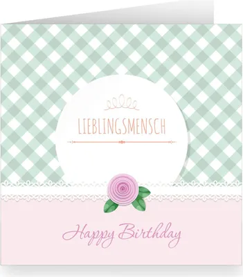 Produktbild von Rosa Shabby chic Geburtstagskarte mit Vichy Karo innen weiß: Happy Birthday Lieblingsmensch