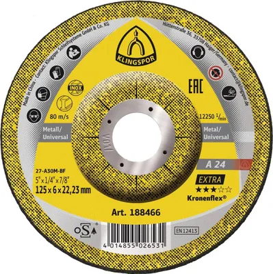Produktbild von Klingspor Schruppscheibe 125x6mm für Metall gekröpft Bohrung 22,23mm - 188466