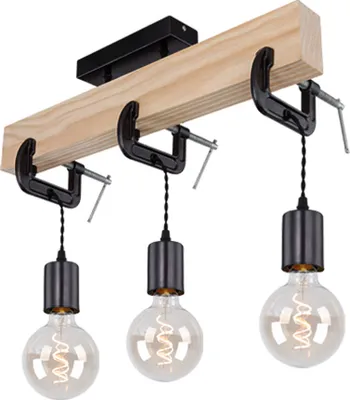 Produktbild von Holzlampe, 3 flammig, Holz, Metall, schwarz, L 60cm