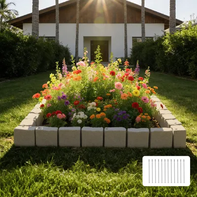 Produktbild von VEVOR Beeteinfassung in Steinoptik, 4,7 m, Beetumrandung, Rasenkante für Rasen, Blumenbeete & Garten, 4er-Pack (je 6 Steine à 119x15,5x10 cm), 12 Befestigungsspitzen & 4 Eckelemente, Beige