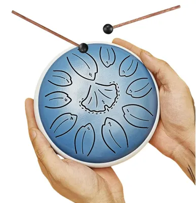 Produktbild von Stahl Zungentrommel Handpan Klangtrommel - 15 cm - 11 Töne - C-Dur - Mit Tragetasche und Schlägeln - Blau
