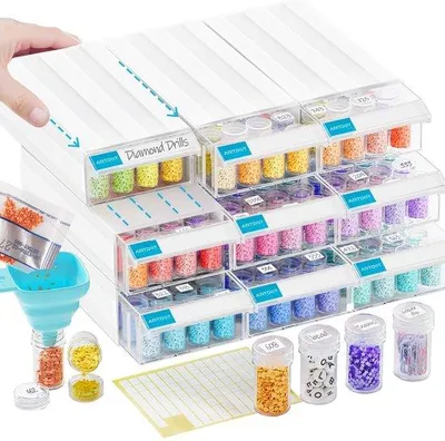 Zdjęcie produktu dla Pojemnik na drobiazgi, 9-częściowy, z możliwością układania w stosy, organizer DIY, 288 przegródek