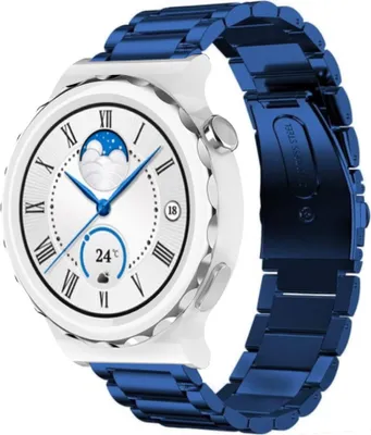 Produktbild von Strap-it Stahlarmband - Kompatibel mit Huawei Watch GT 3Armband 42mmHochwertiger EdelstahlHuawei watch strap Armband mit faltschließe für 20mmArmband Blau