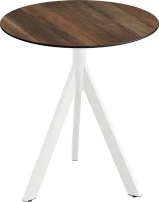 Produktbild von Infinity Tripod Terrassentisch Weiß frame + Tropical Wood HPL Ø70 cm