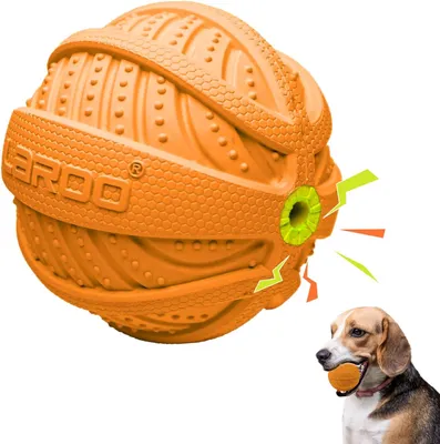 Produktbild von Quietschender Hundeball, unzerstörbares Hundespielzeug, Naturkautschuk, schwimmt auf Wasser, für kleine, mittlere und große Hunde (Ø9cm, Orange)