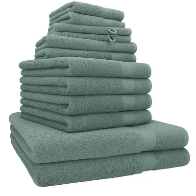 Produktbild von Betz 12-tlg. Handtuch-Set PREMIUM 2 Duschtücher 4 Handtücher 2 Gästetücher 2 Seiftücher 2 Waschhandschuhe  Farbe: tannengrün