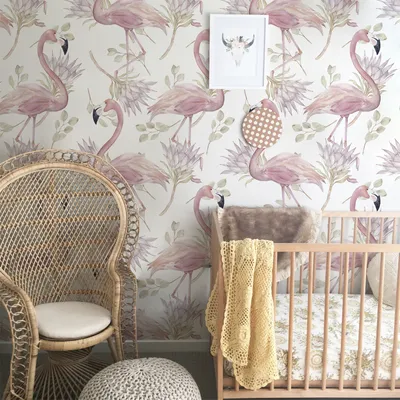 Produktbild von Coloray Fototapete 360x250 cm Vlies-Fototapete - Flamingo Pastellweinleseblumen