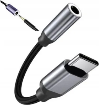 Immagine prodotto di Cavo - Da USB-C a jack da 3,5 mm - Adattatore audio AUX DAC - mini jack - Nylon - 7 cm - Nero - Plug and Play