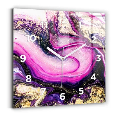 Obrázok produktu pre Wallfluent Hodiny - Sklenené Nástenné Hodiny - Tichý Quartz Strojček - Nástenná Dekorácia Spálňa Kuchyň - Biele Ruky - 30x30 cm - Abstraktný mramor