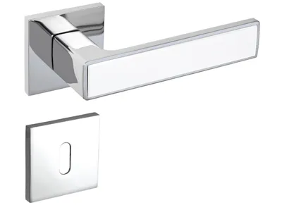 Produktbild von Gavroche Türgriffe Set Buntbart Türklinken für Innentüren Silber Chrom Weiß Drückergarnitur für Zimmertür mit eckiger Rosettengarnitur Zink