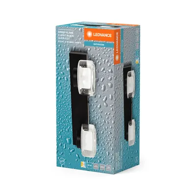 The image shows the retail packaging of a Ledvance Orbis Flame LED ceiling and wall light. The packaging features a water droplet design and displays images of the light fixture.